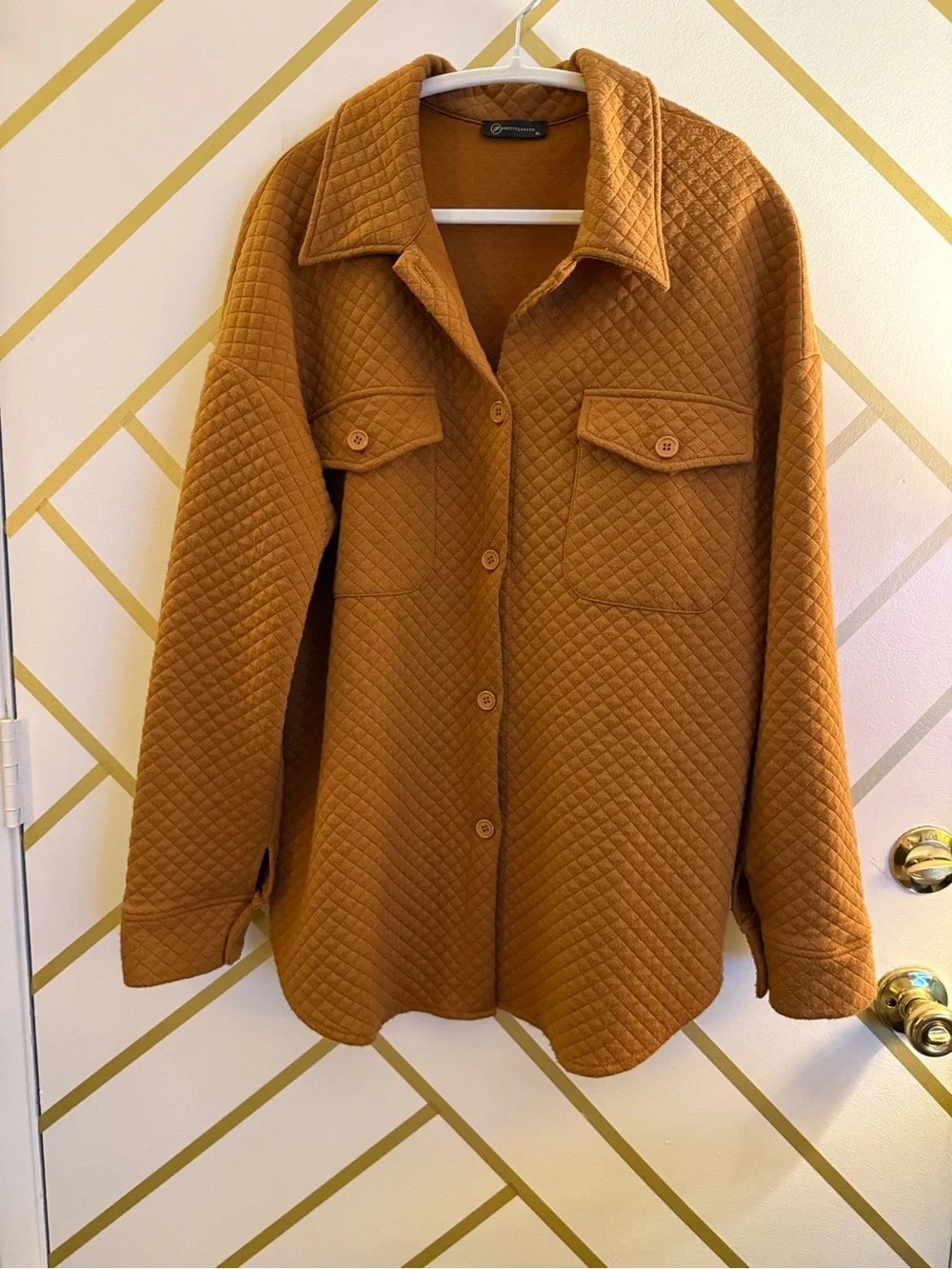 Quilted Khaki Brown Button-Front Shacket